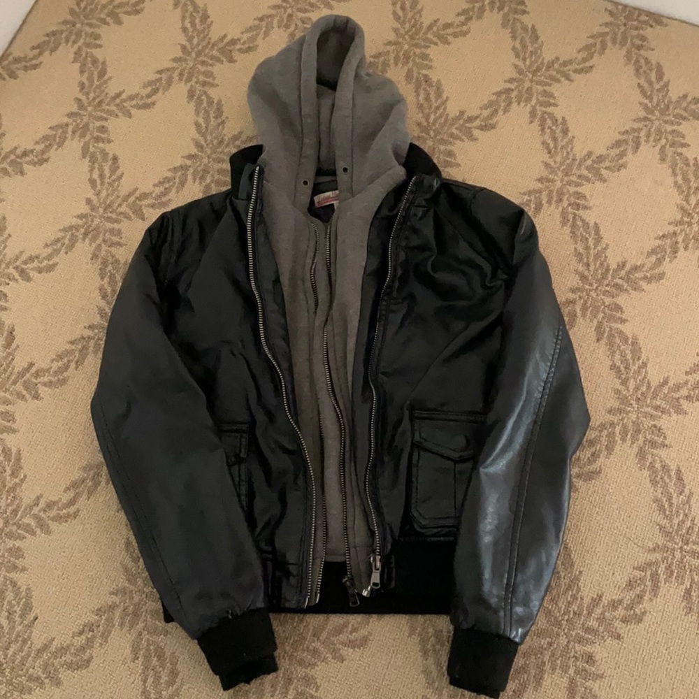 Vintage Havana Kids Leather Jacket, built-in hoody